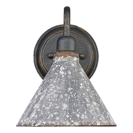 Alstott 1-Light Wall Sconce in Antique Black Iron with Galvanized Steel