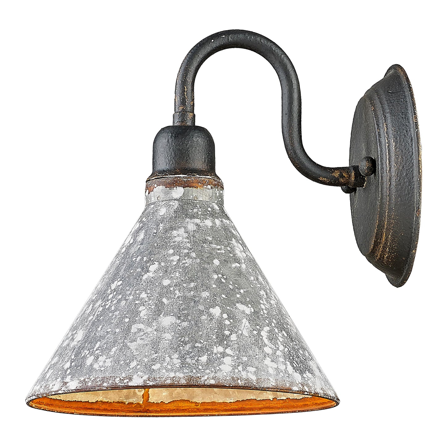 Alstott 1-Light Wall Sconce in Antique Black Iron with Galvanized Steel