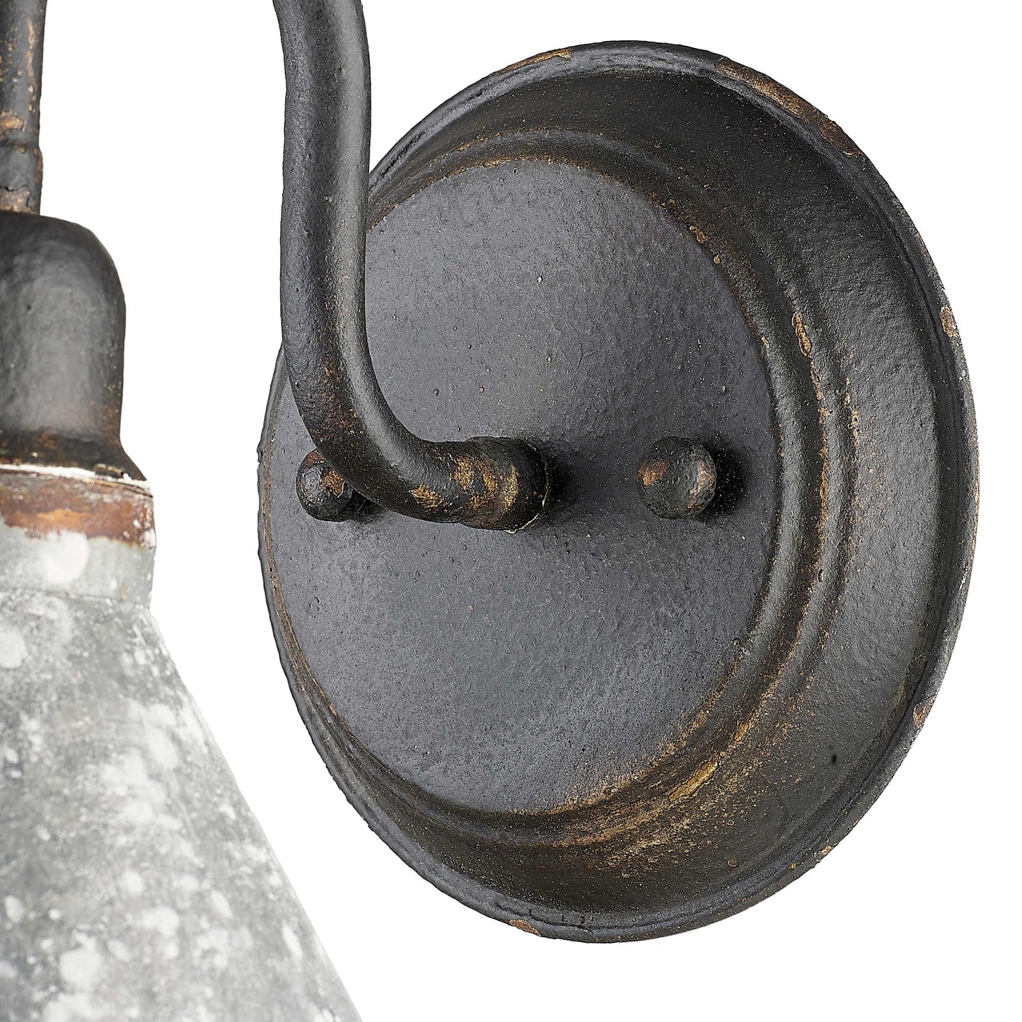 Alstott 1-Light Wall Sconce in Antique Black Iron with Galvanized Steel