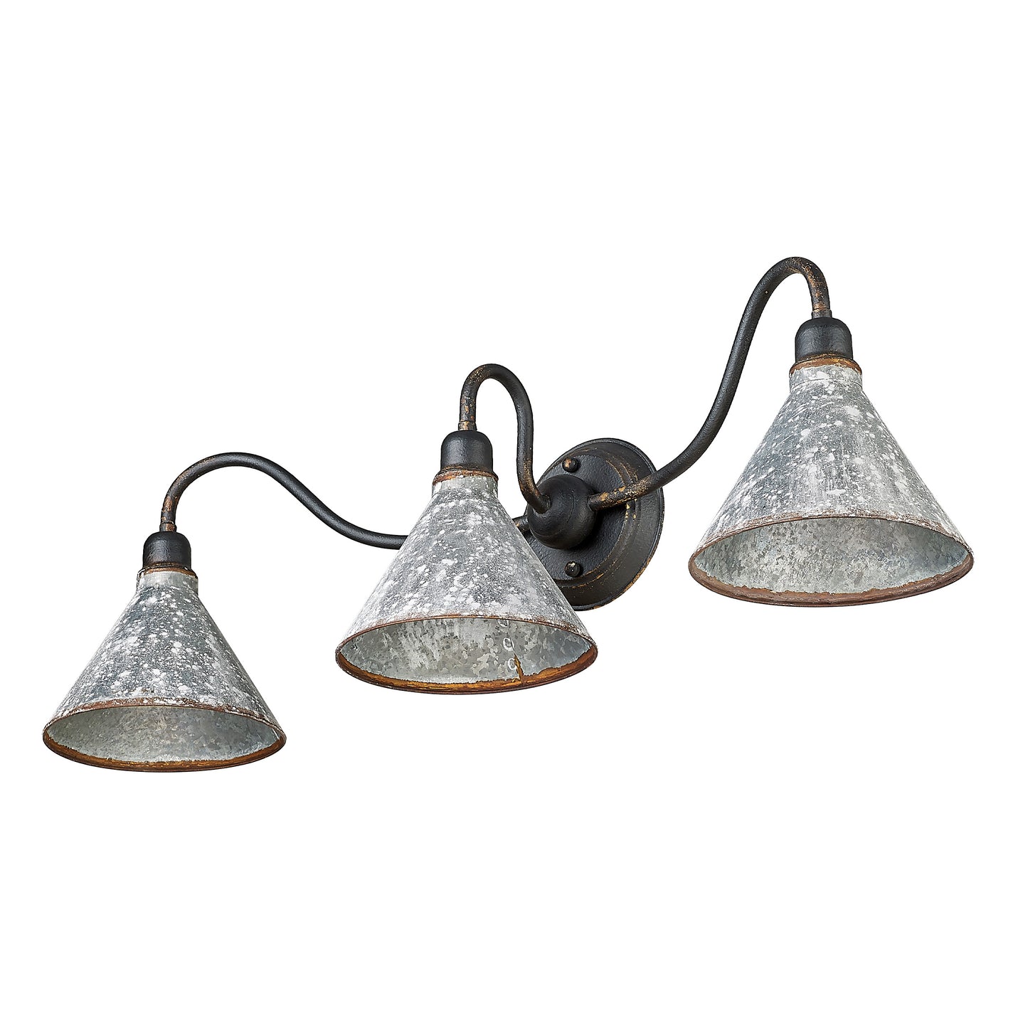 Alstott 3-Light Vanity Light in Antique Black Iron with Galvanized Steel