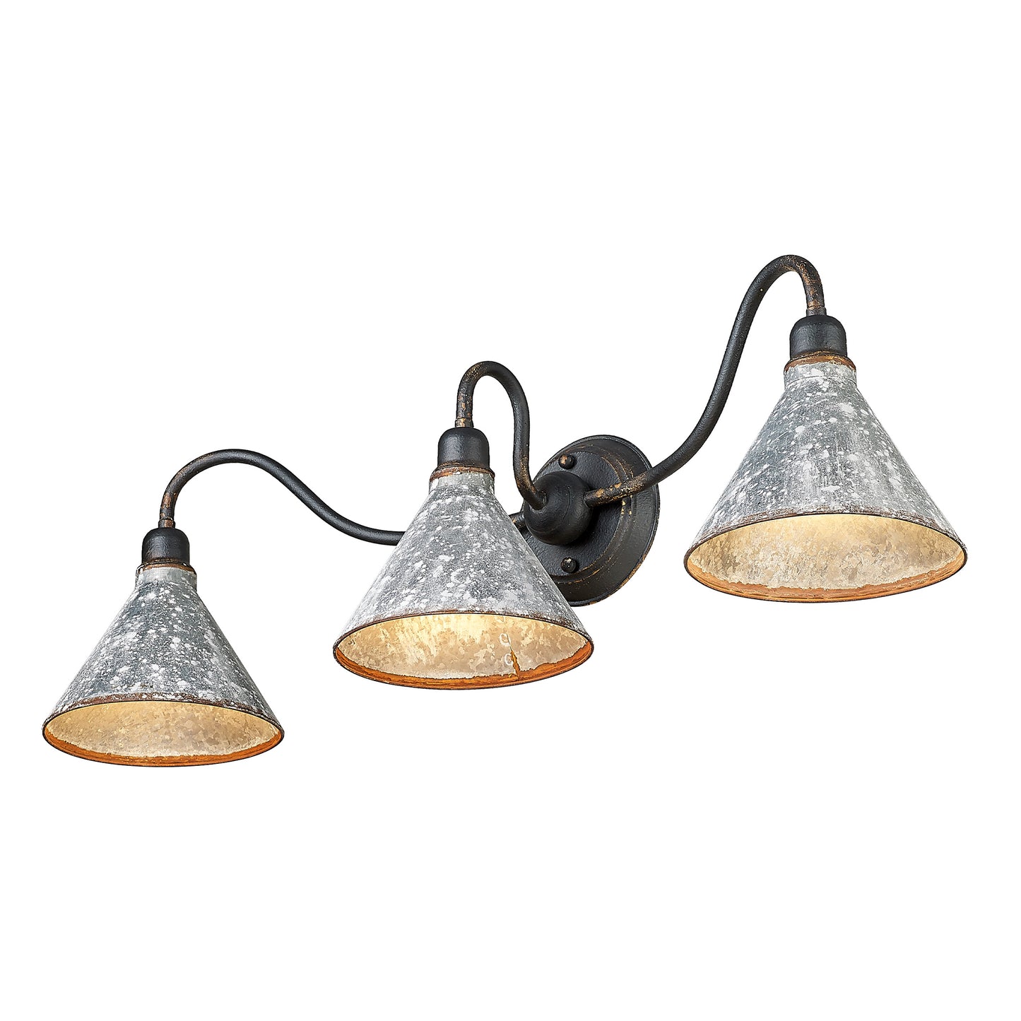 Alstott 3-Light Vanity Light in Antique Black Iron with Galvanized Steel