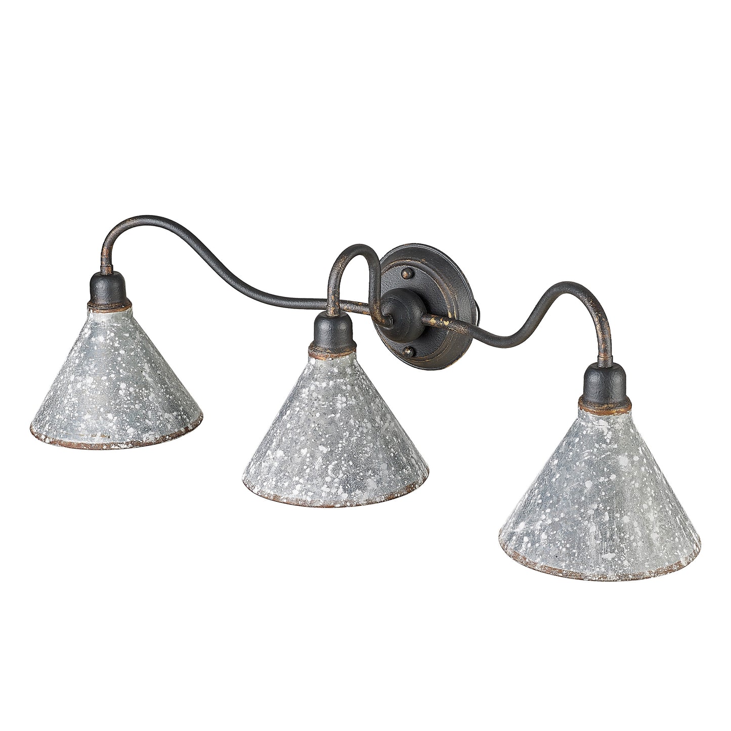Alstott 3-Light Vanity Light in Antique Black Iron with Galvanized Steel