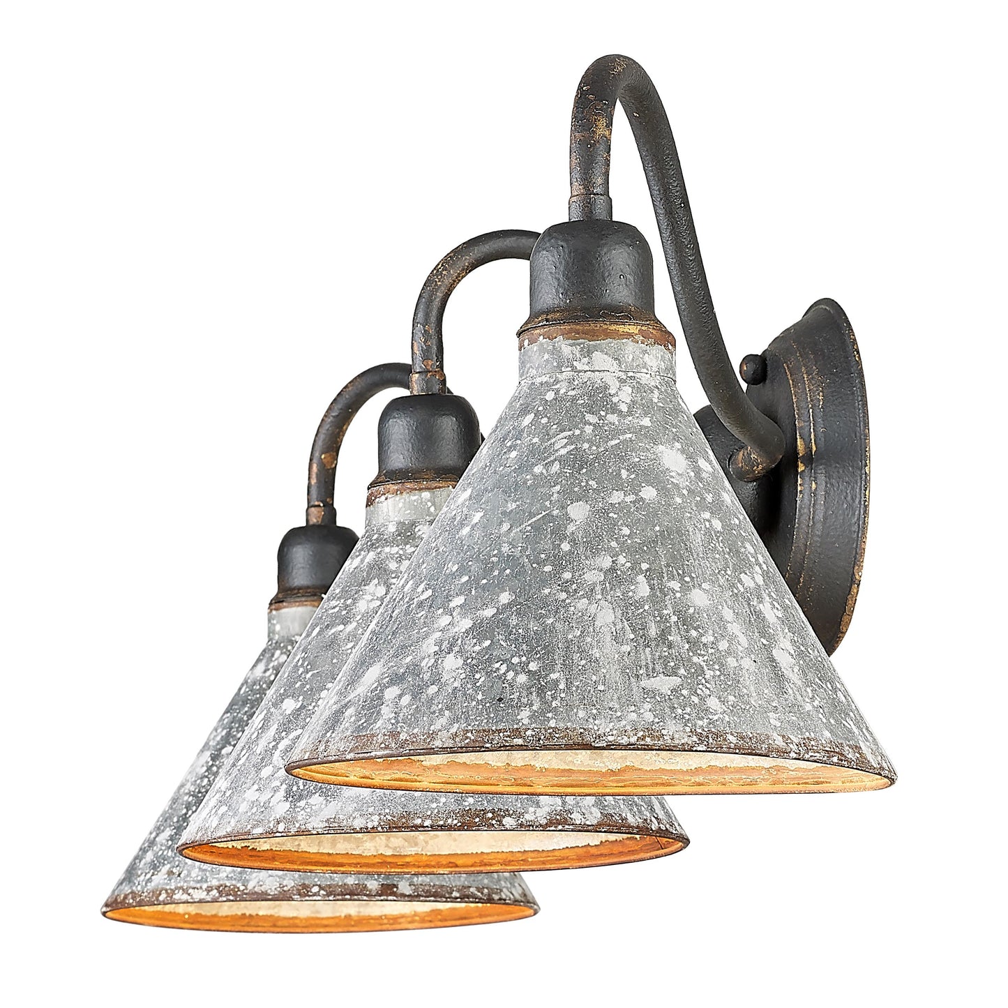 Alstott 3-Light Vanity Light in Antique Black Iron with Galvanized Steel