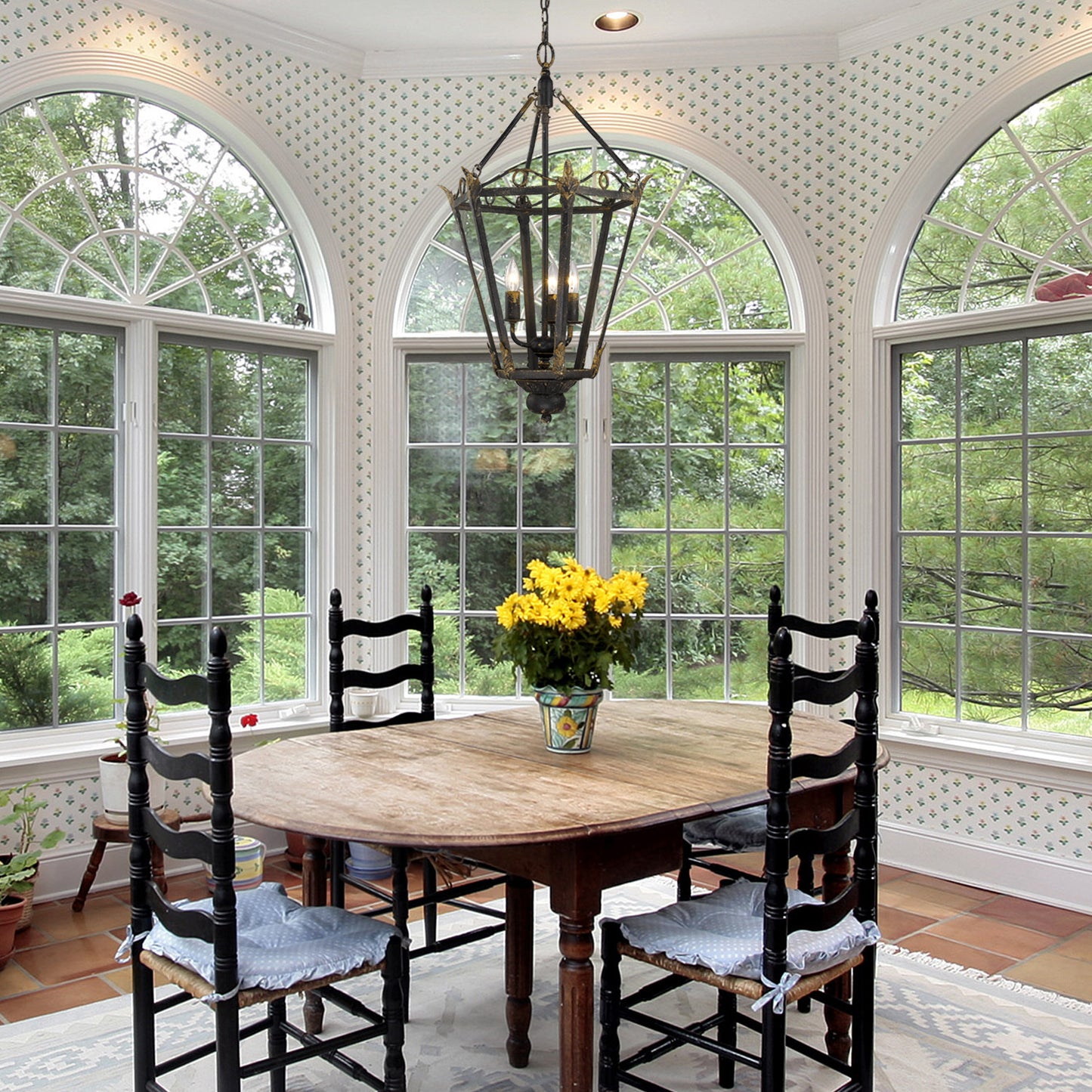 Margaret-3-Light Pendant in Antique Black Iron