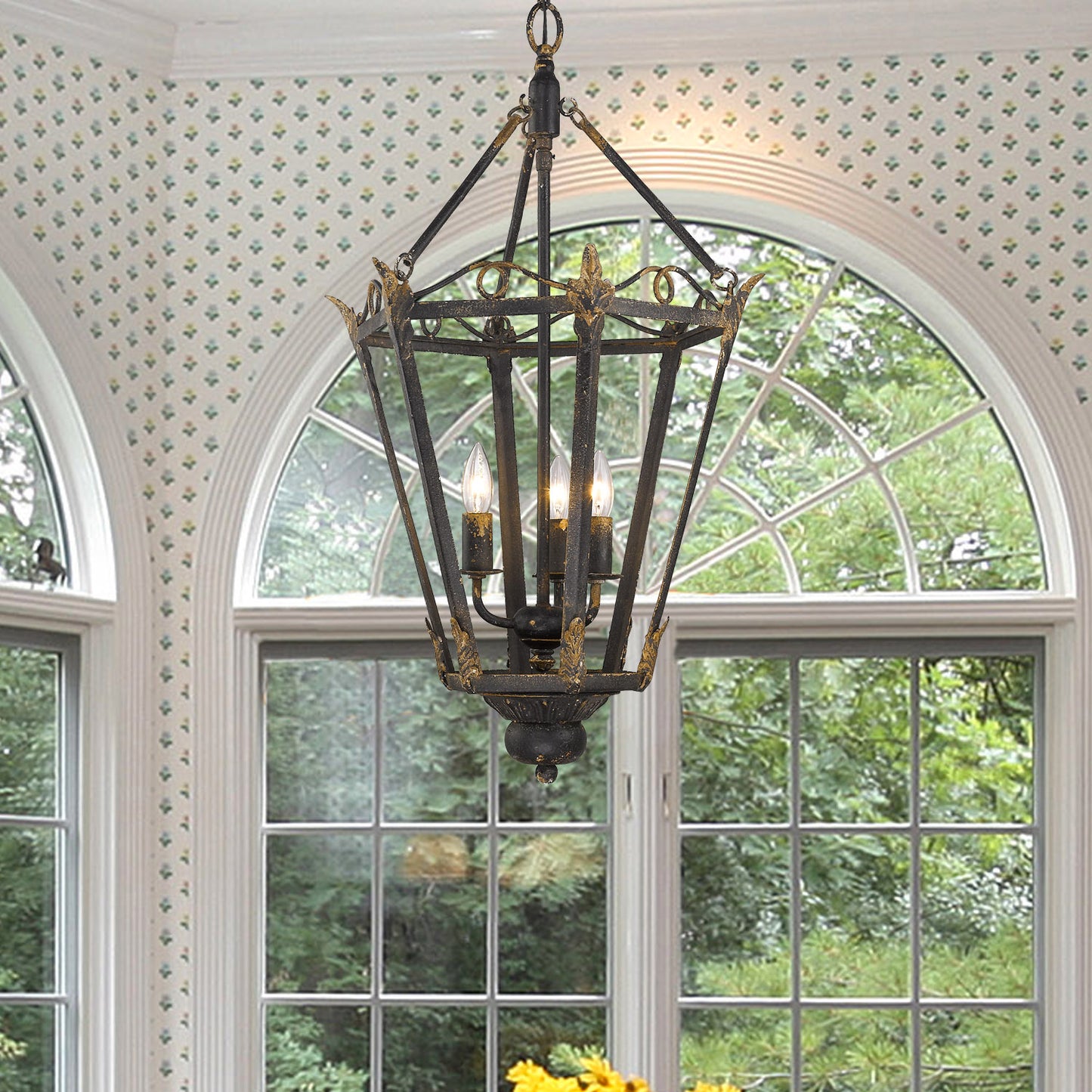 Margaret-3-Light Pendant in Antique Black Iron