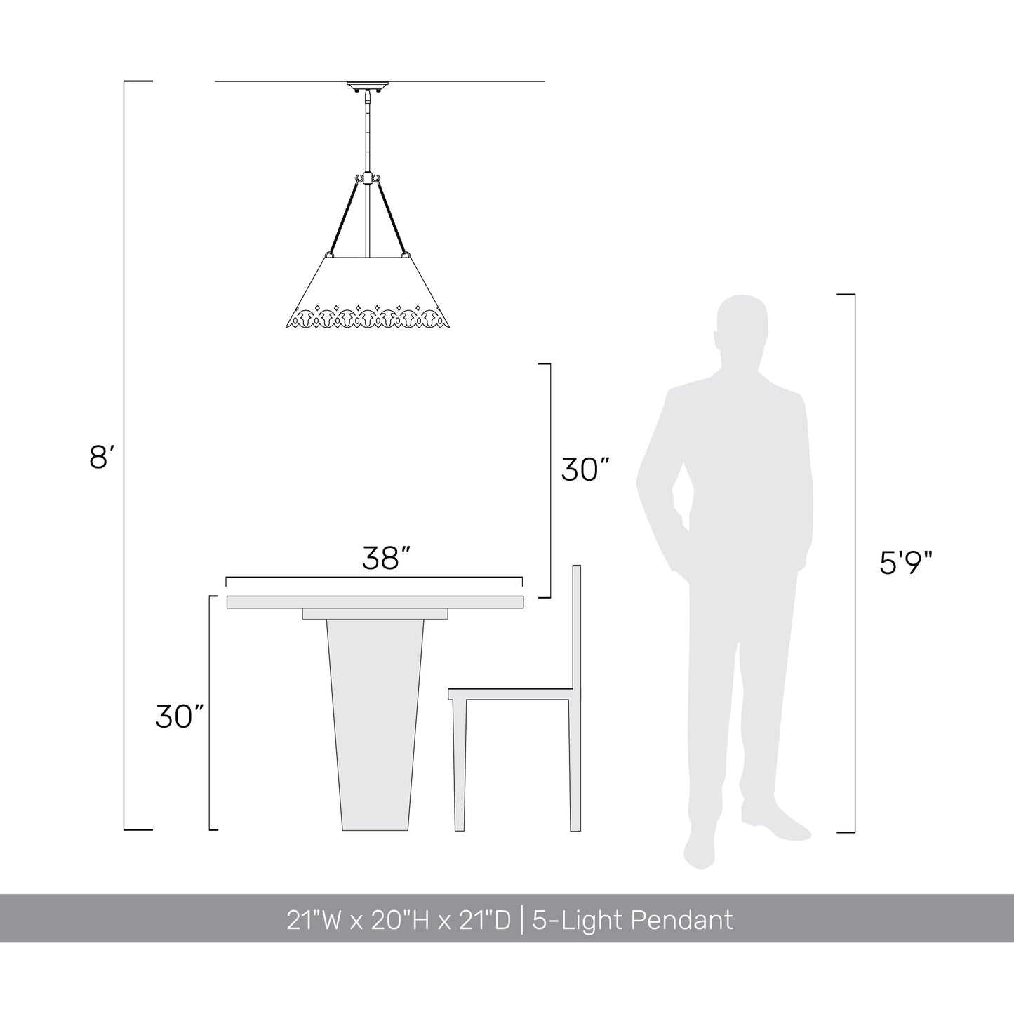 Erin 5 Light Pendant - Outdoor in Natural Black with Maple All-Weather Wicker Shade