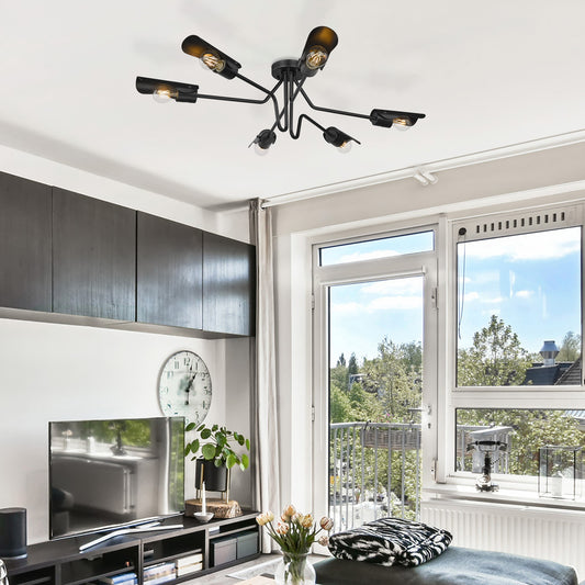 Issac 6 Light Semi-Flush in Matte Black