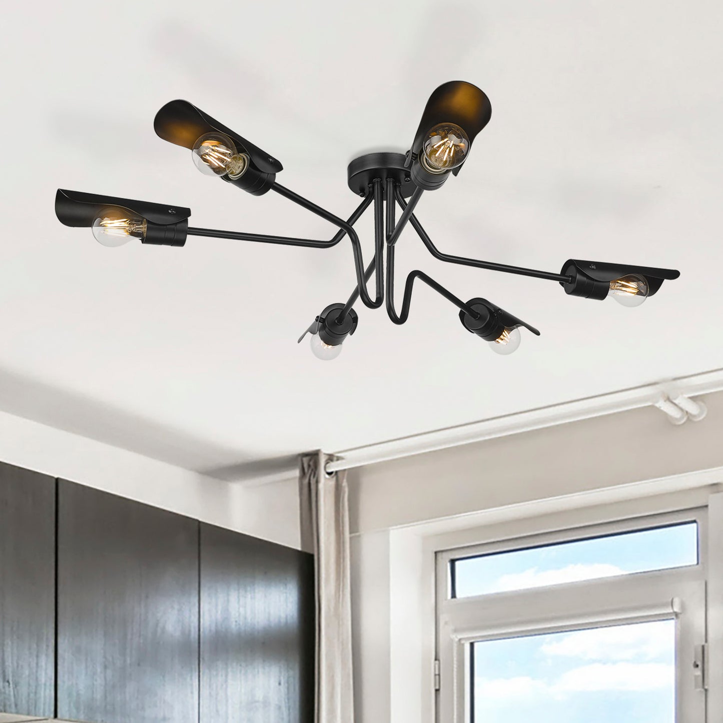 Issac 6 Light Semi-Flush in Matte Black