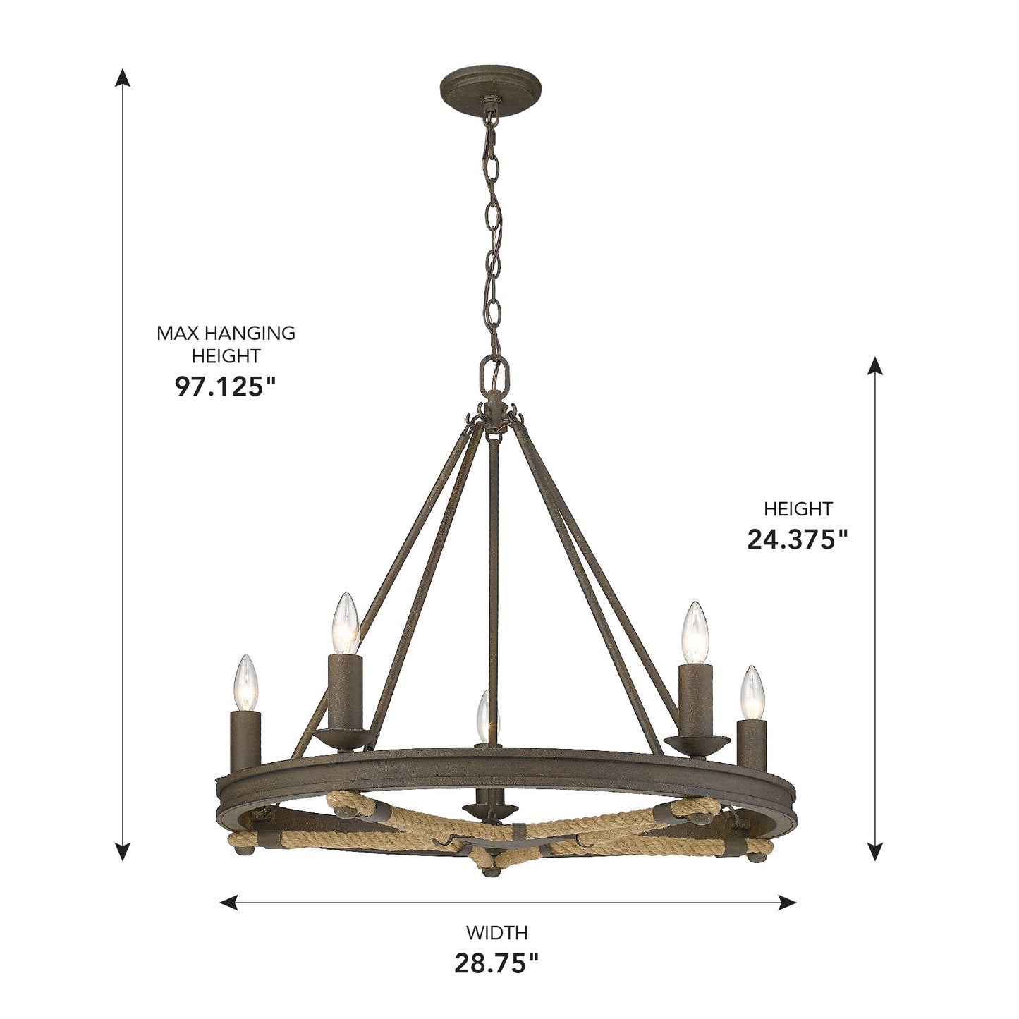 Loel 5-Light Chandelier in Dark Rust