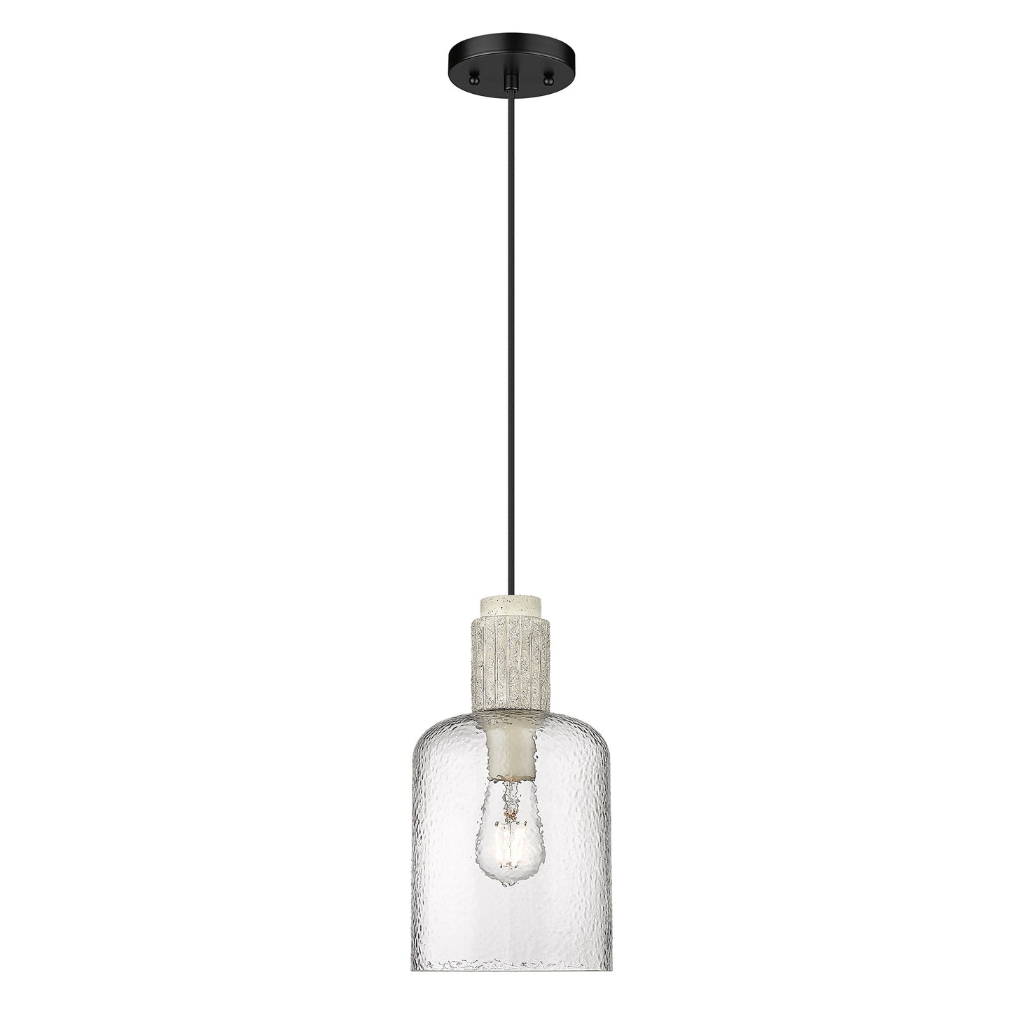 Pedro Small Pendant in Matte Black with Hammered Clear Glass