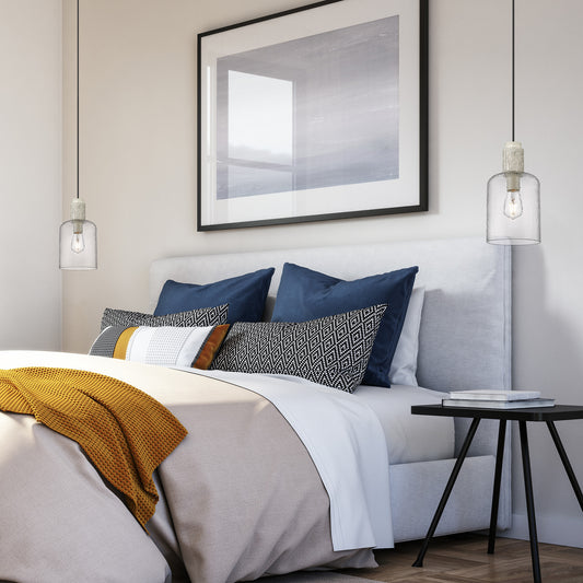 Pedro Small Pendant in Matte Black with Hammered Clear Glass