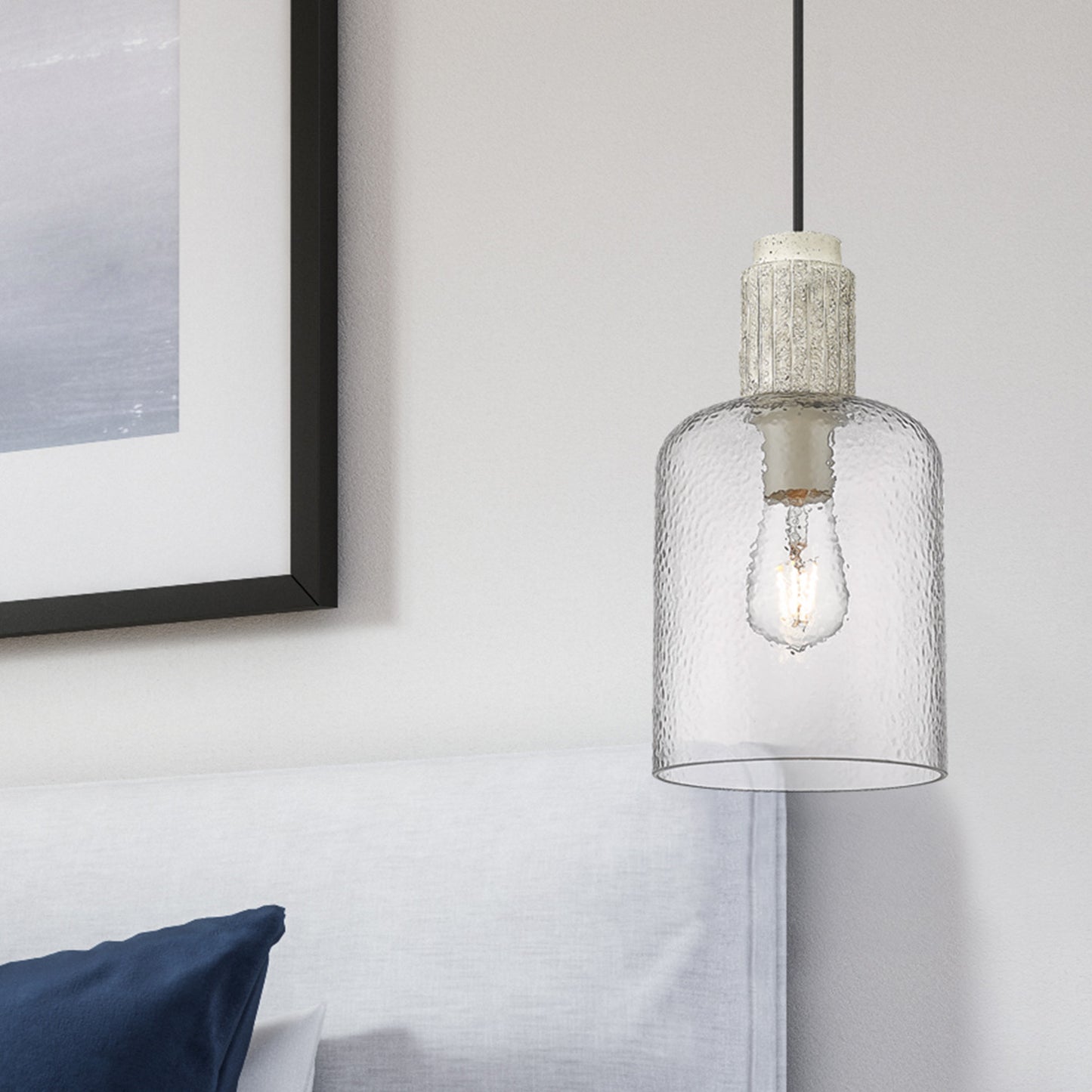 Pedro Small Pendant in Matte Black with Hammered Clear Glass