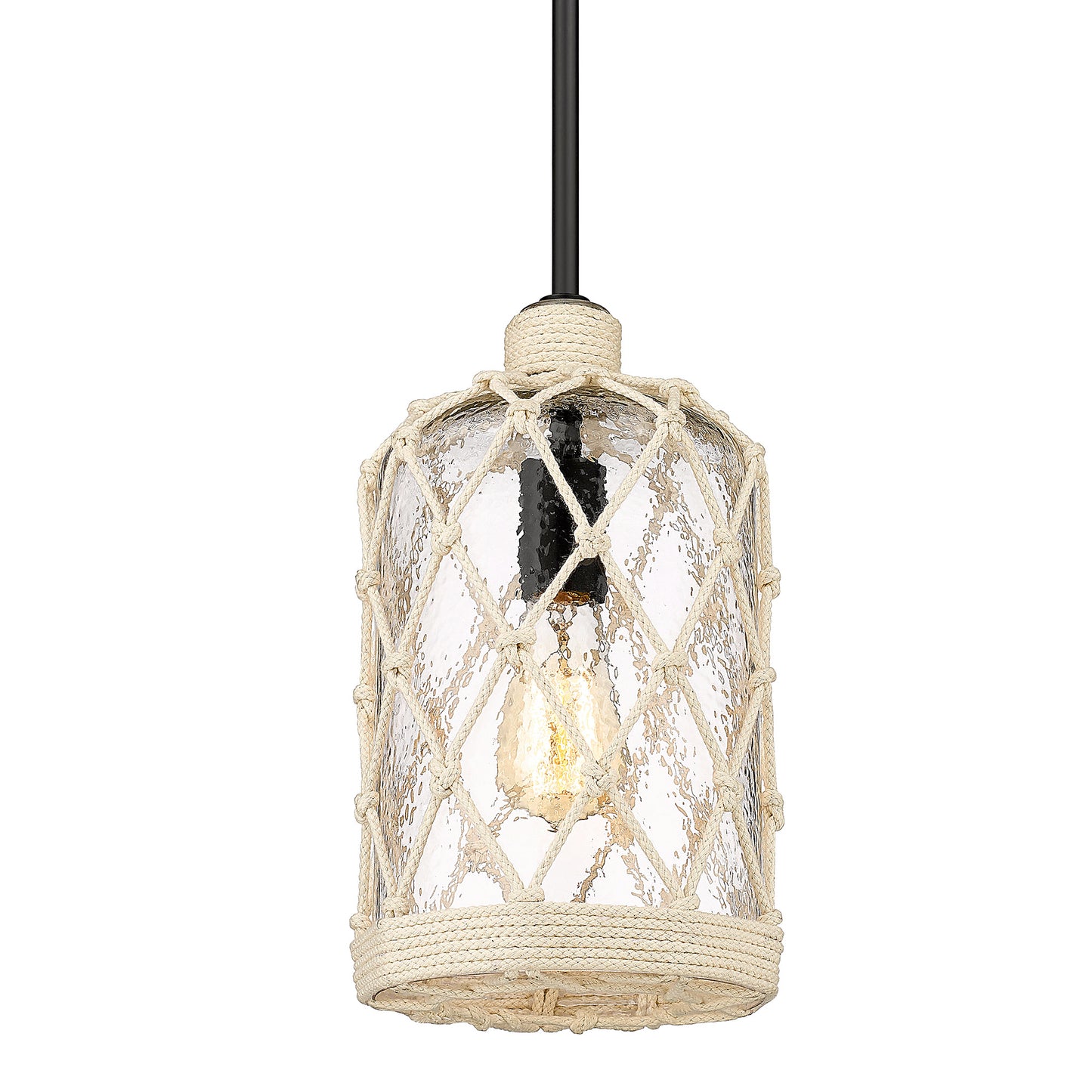 Giorgia Mini Pendant in Matte Black with Hammered Clear Glass