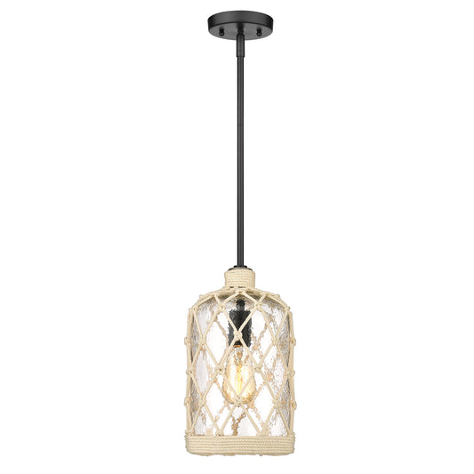 Giorgia Mini Pendant in Matte Black with Hammered Clear Glass