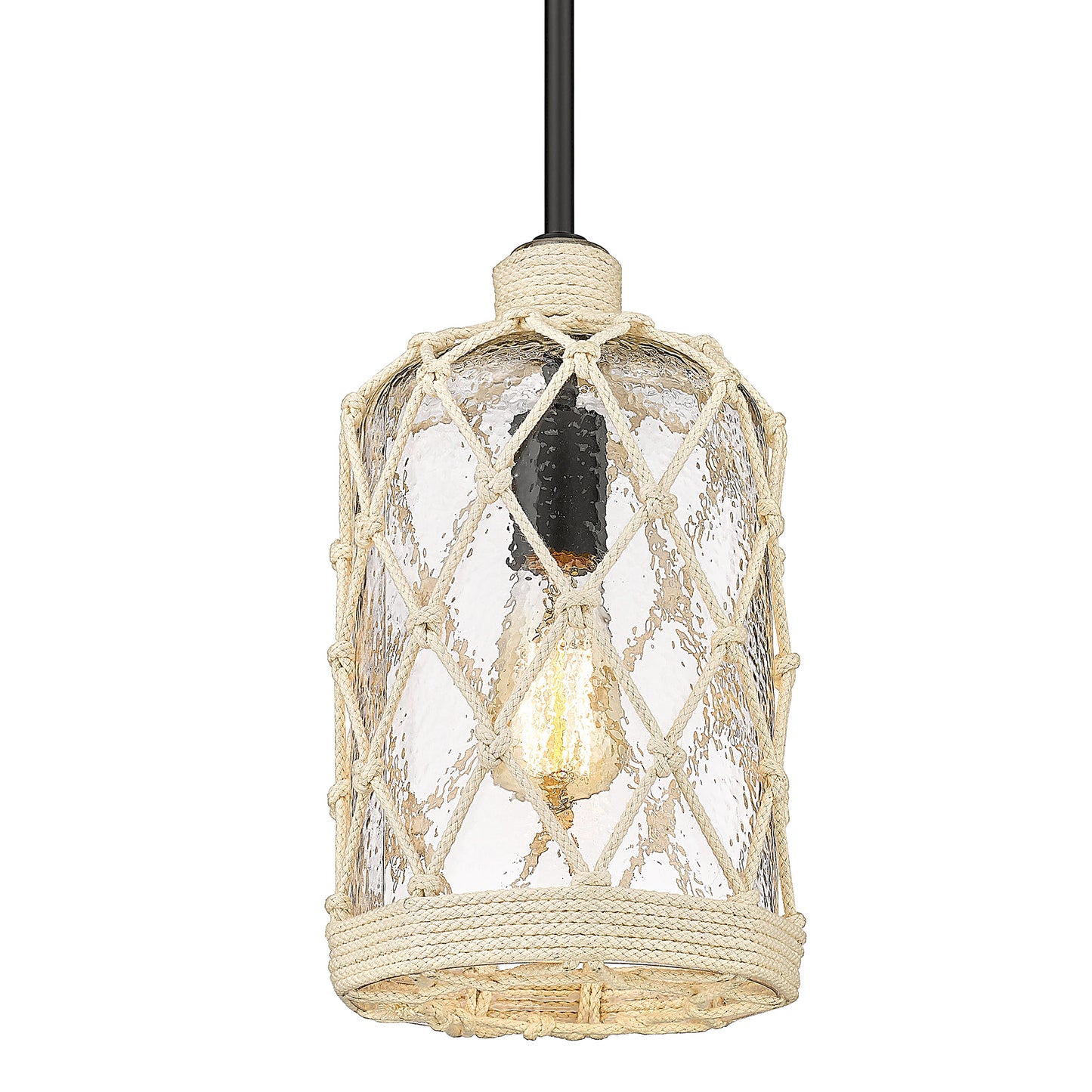 Giorgia Mini Pendant in Matte Black with Hammered Clear Glass
