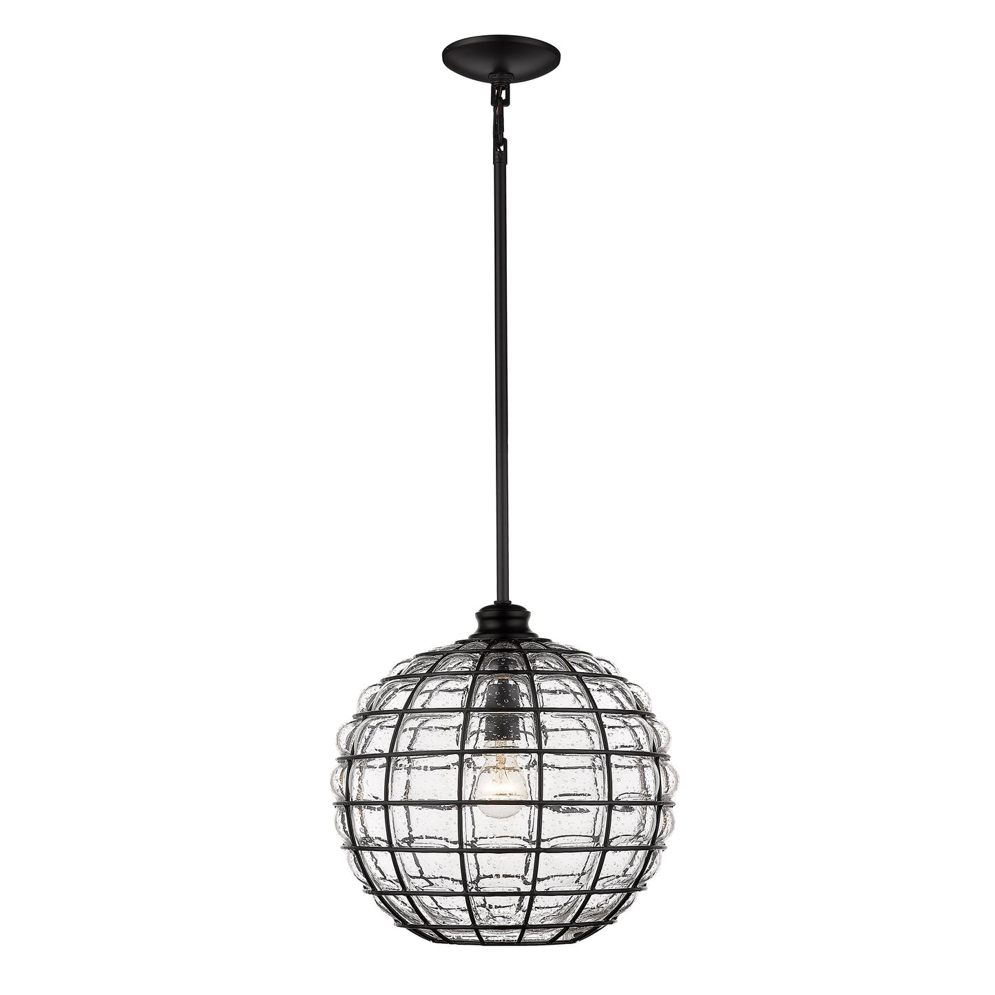 Cotock Medium Pendant in Matte Black with Seeded Glass