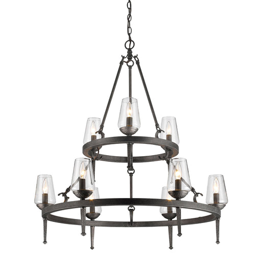 Darwin-2 Tier - 9 Light Chandelier in Dark Natural Iron with Clear Glass
