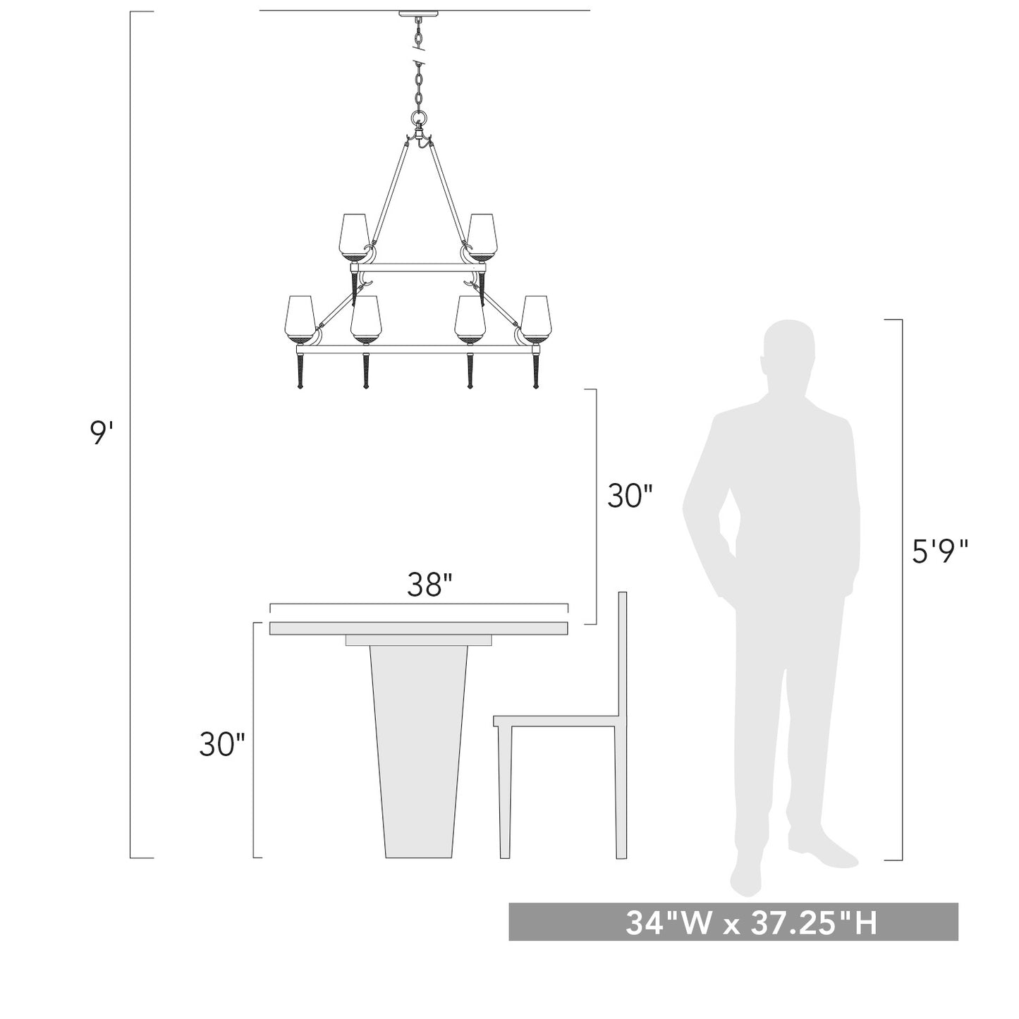 Darwin-2 Tier - 9 Light Chandelier in Dark Natural Iron with Clear Glass
