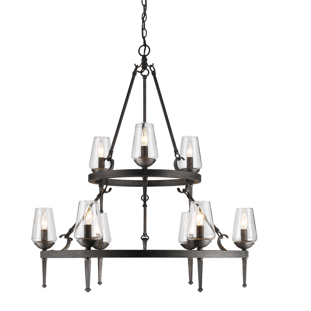 Darwin-2 Tier - 9 Light Chandelier in Dark Natural Iron with Clear Glass