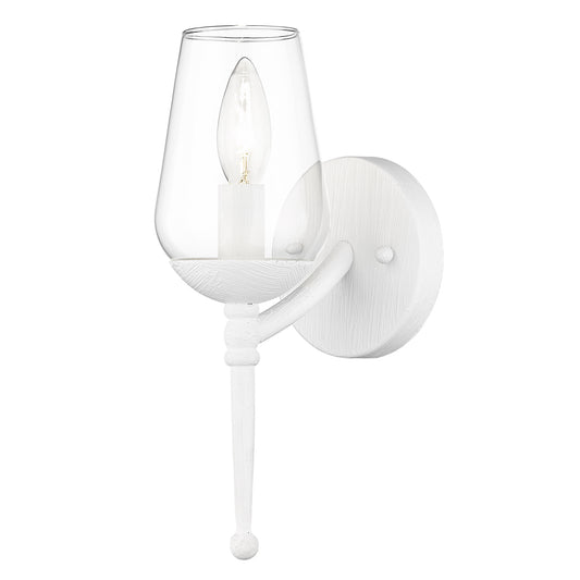 Frances 1 Light Wall Sconce in Textured White Plaster with Clear Glass Shade