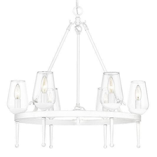 Frances 6 Light Chandelier in Textured White Plaster with Clear Glass Shade