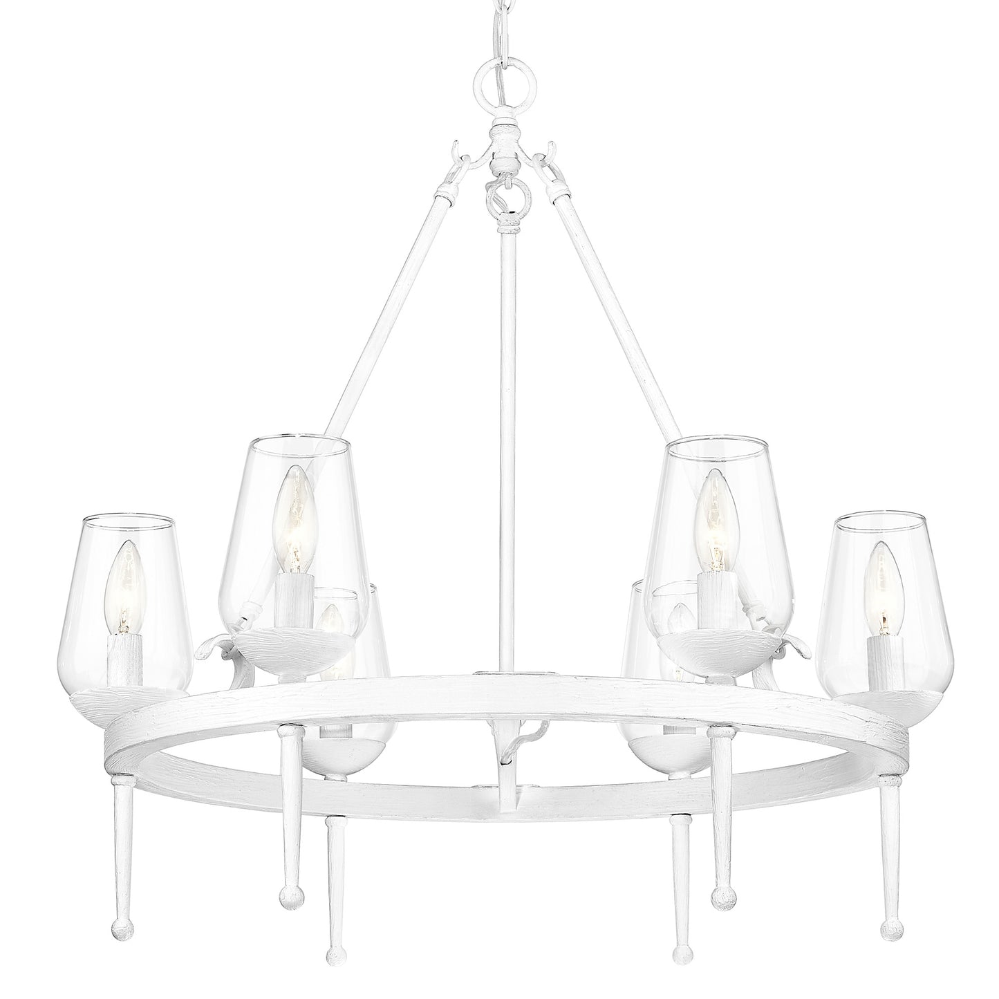 Frances 6 Light Chandelier in Textured White Plaster with Clear Glass Shade