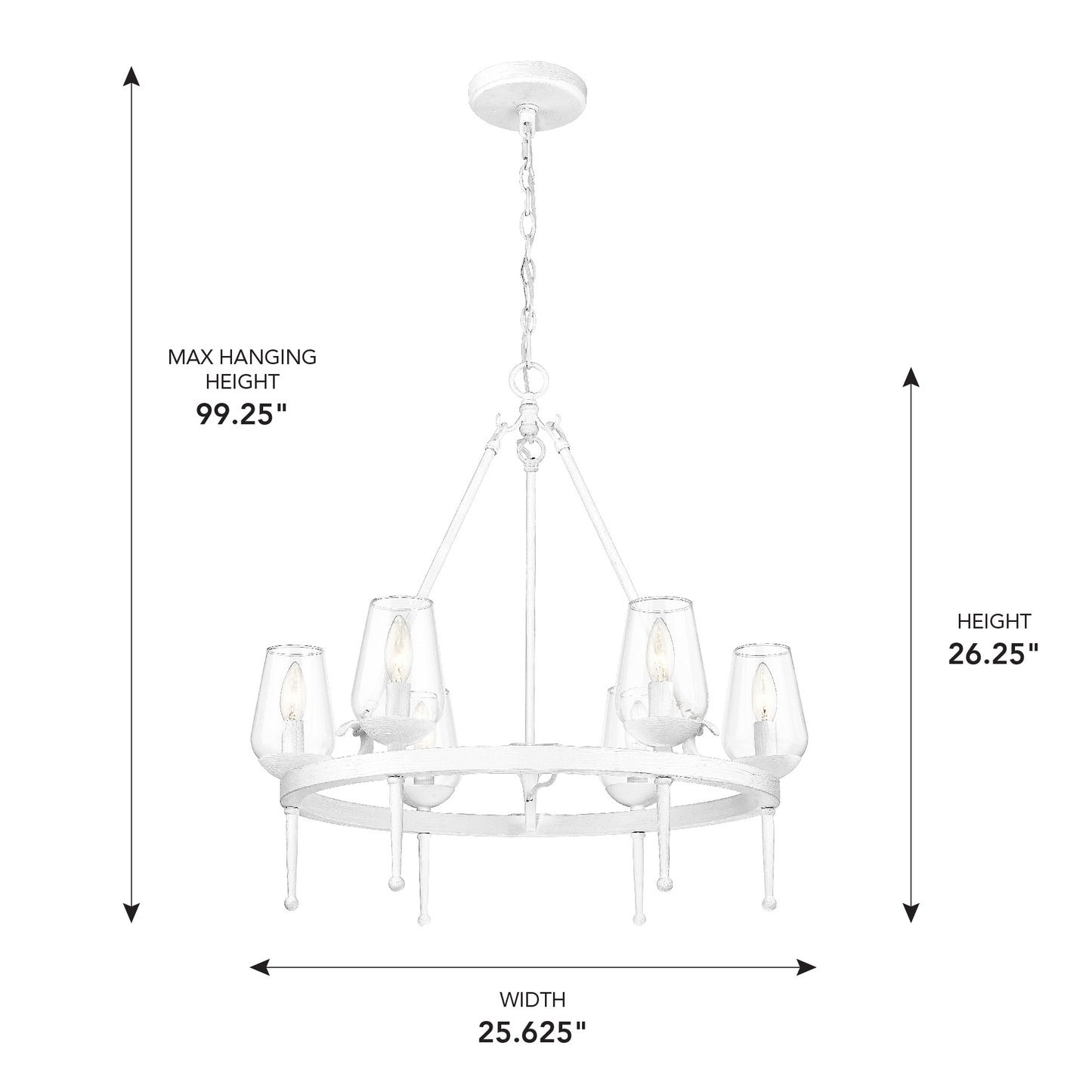 Frances 6 Light Chandelier in Textured White Plaster with Clear Glass Shade