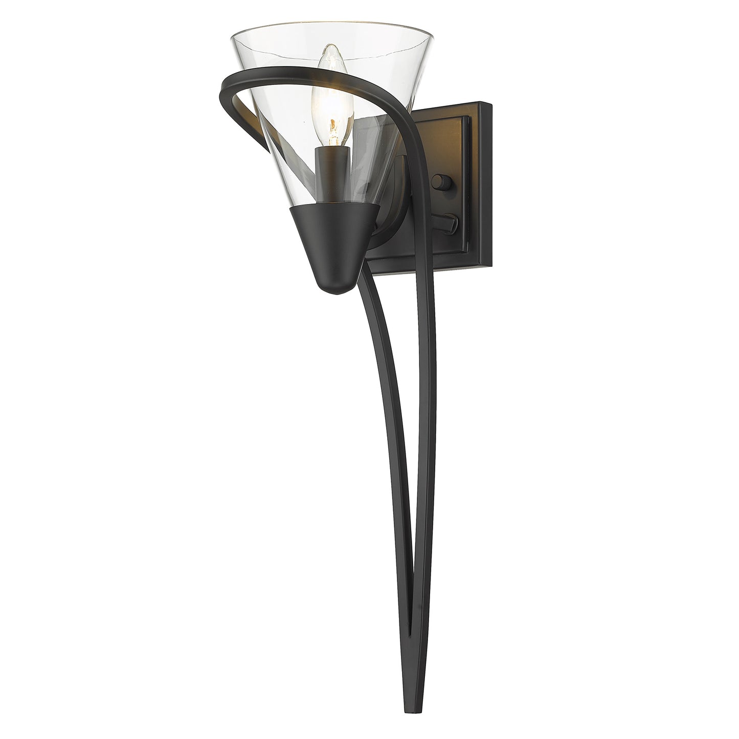 Olympus 1 Light Wall Sconce in Matte Black with Clear Glass Shade
