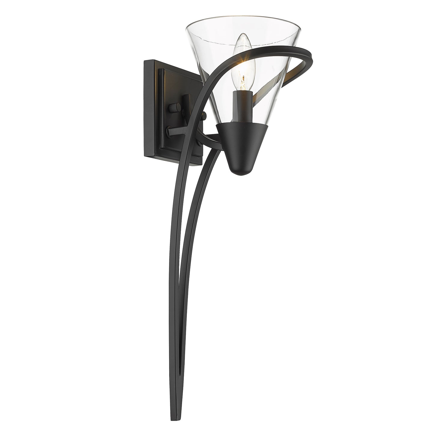Olympus 1 Light Wall Sconce in Matte Black with Clear Glass Shade