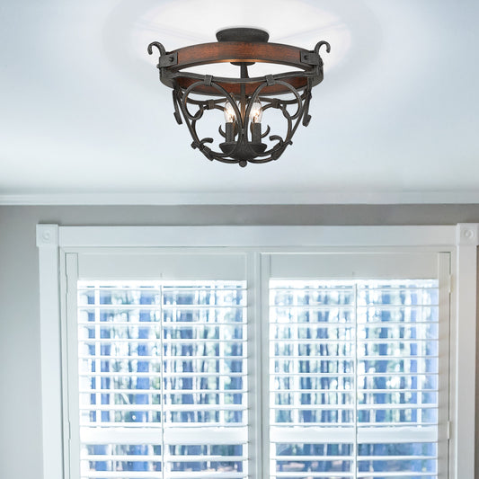 Medusa BI 3 Light Semi-Flush in Black Iron