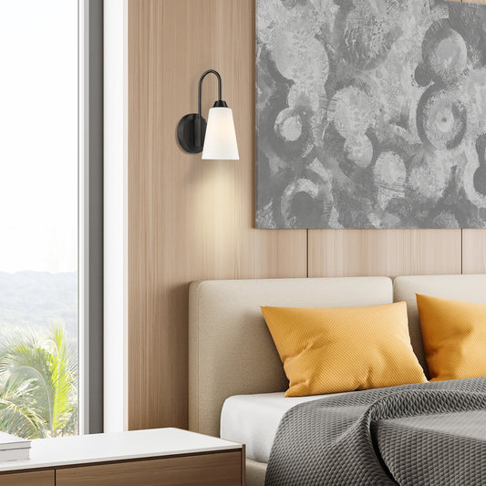 Neela 1 Light Wall Sconce in Matte Black with Opal Glass Shade