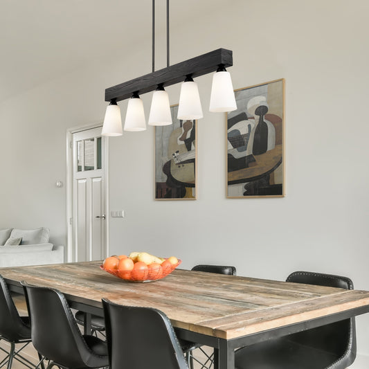 Neela Linear Pendant in Matte Black with Opal Glass Shade
