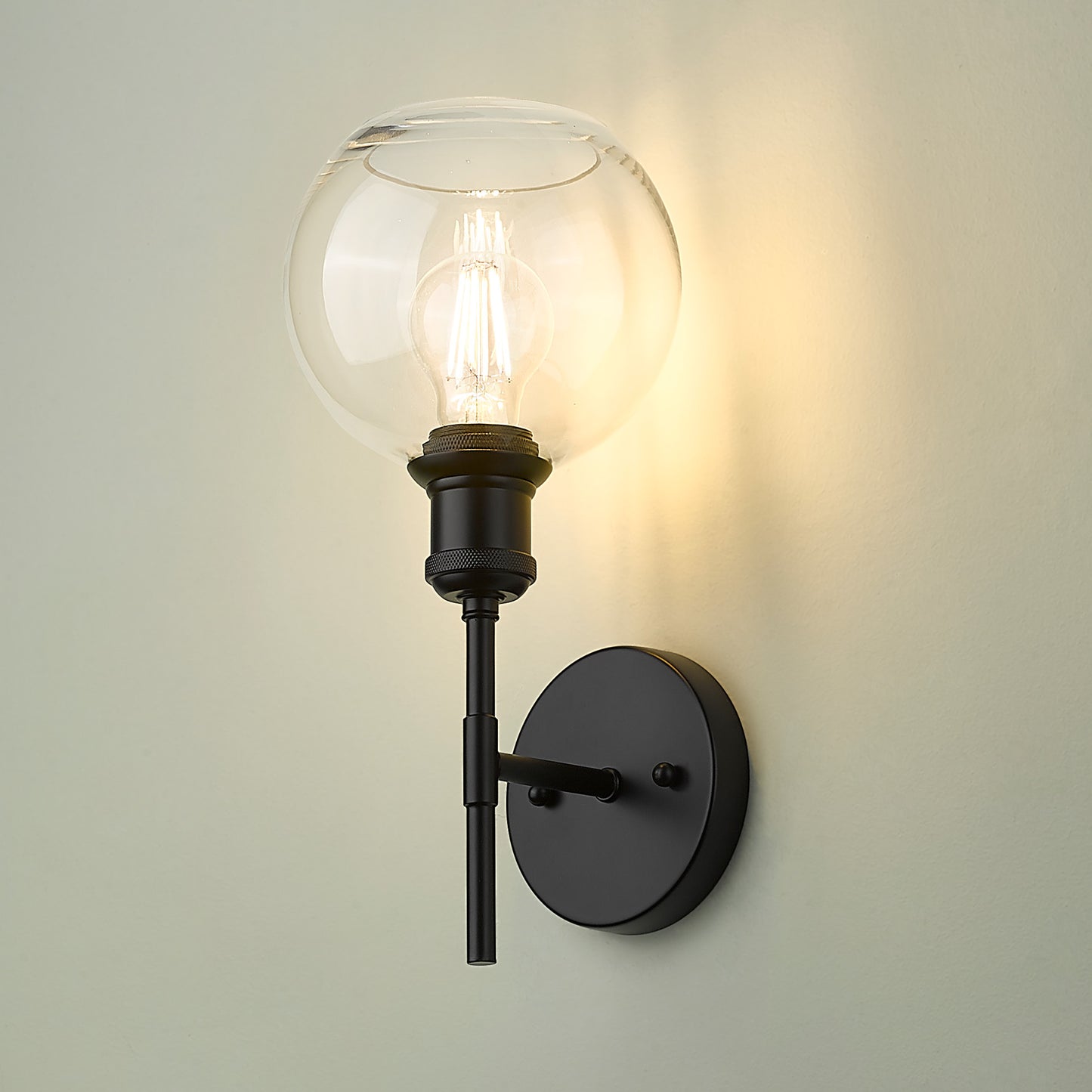 Foley BLK 1 Light Wall Sconce in Matte Black with Clear Glass Shade