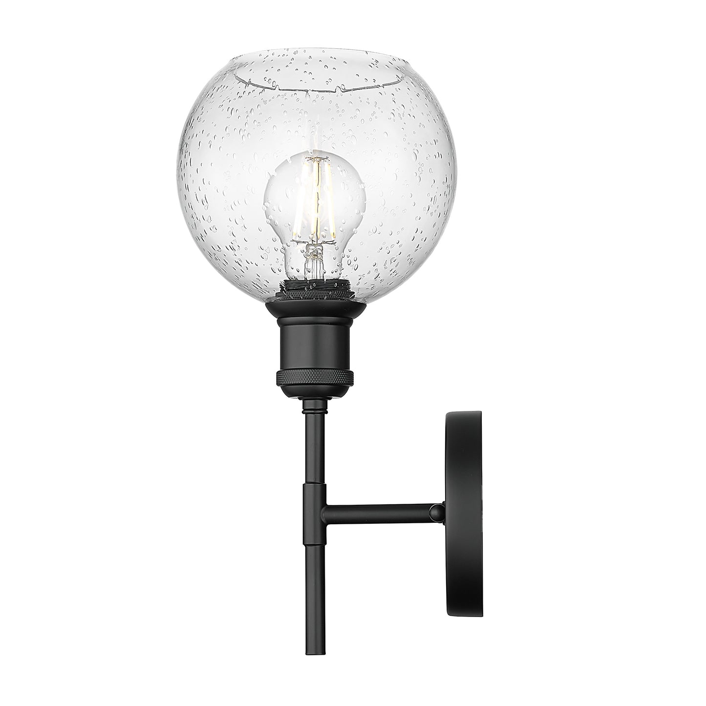 Foley BLK 1 Light Wall Sconce in Matte Black with Seeded Glass Shade