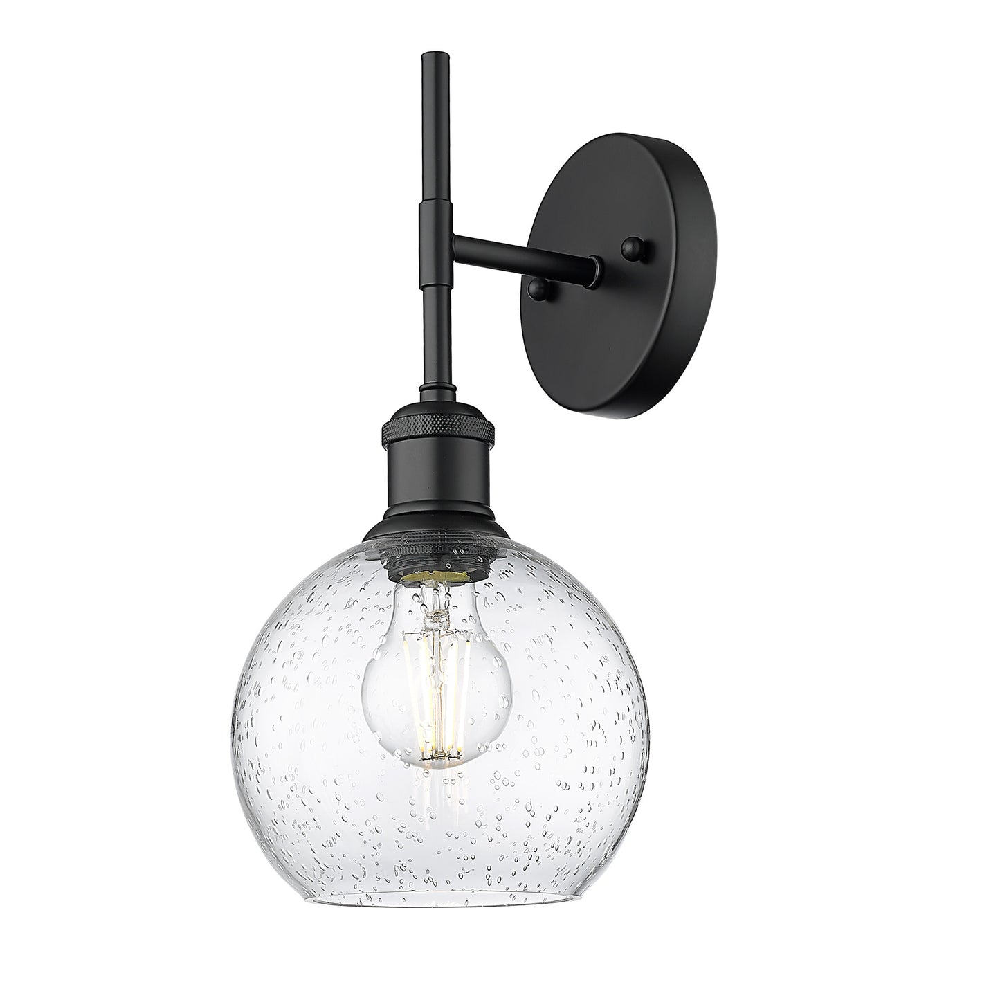 Foley BLK 1 Light Wall Sconce in Matte Black with Seeded Glass Shade