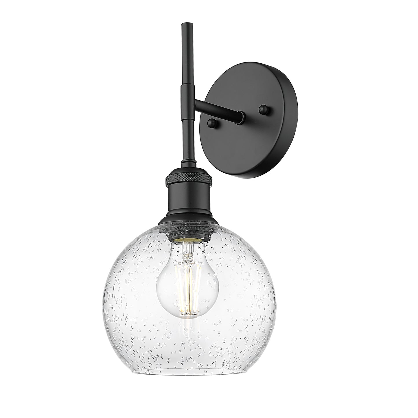 Foley BLK 1 Light Wall Sconce in Matte Black with Seeded Glass Shade