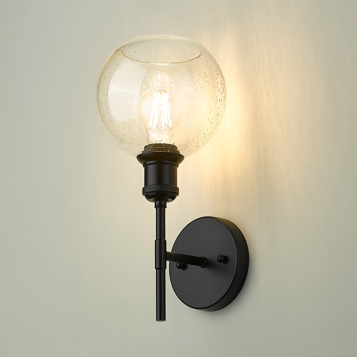 Foley BLK 1 Light Wall Sconce in Matte Black with Seeded Glass Shade