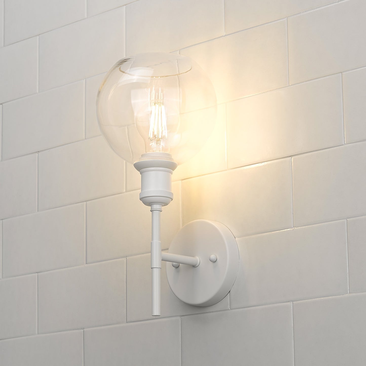 Foley WHT 1 Light Wall Sconce in Matte White with Clear Glass Globe Shades Shade