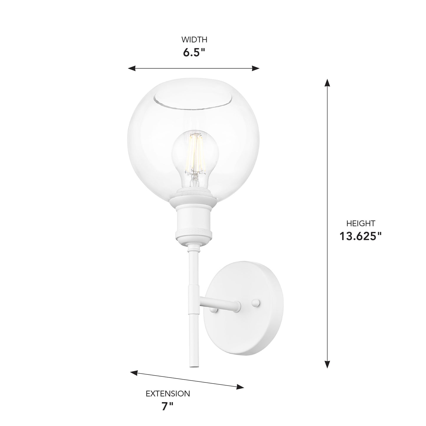 Foley WHT 1 Light Wall Sconce in Matte White with Clear Glass Globe Shades Shade