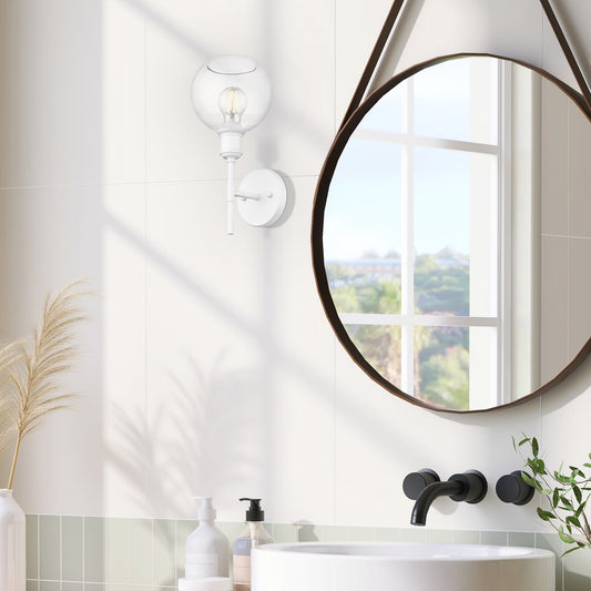 Foley WHT 1 Light Wall Sconce in Matte White with Clear Glass Globe Shades Shade