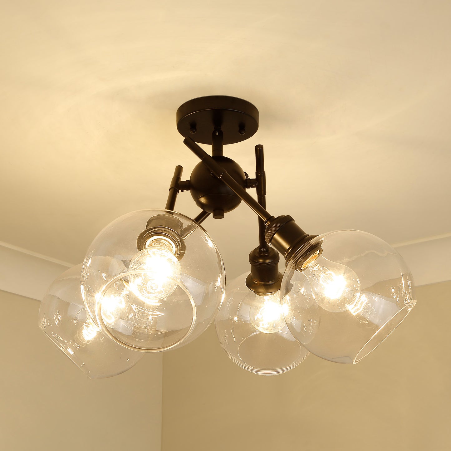 Foley BLK Semi-Flush in Matte Black with Clear Glass Shade