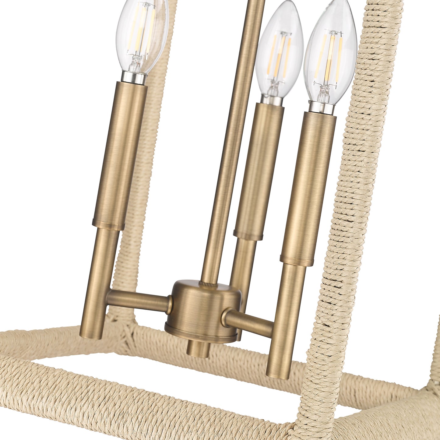 Kimber 3 Light Pendant in Modern Brass with Light Natural Rattan Accents