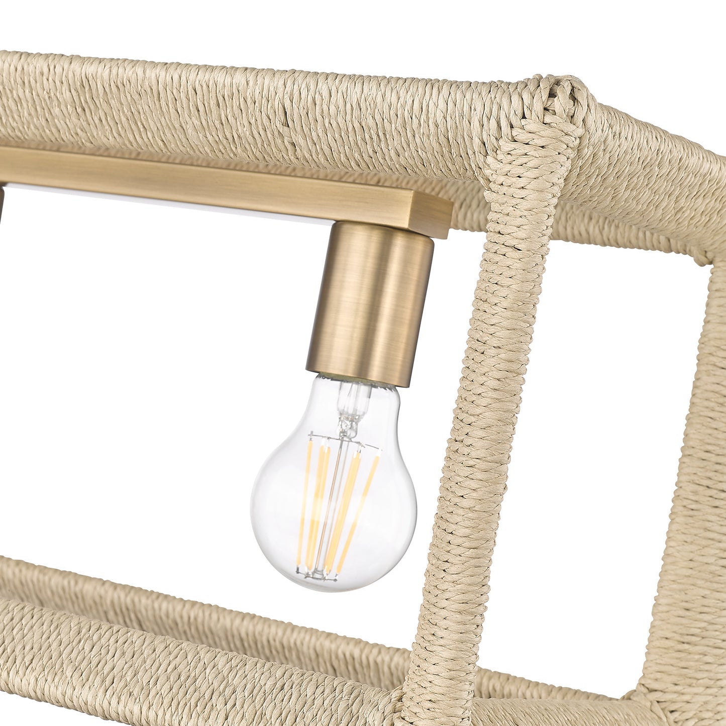 Kimber Linear Pendant in Modern Brass with Light Natural Rattan Accents