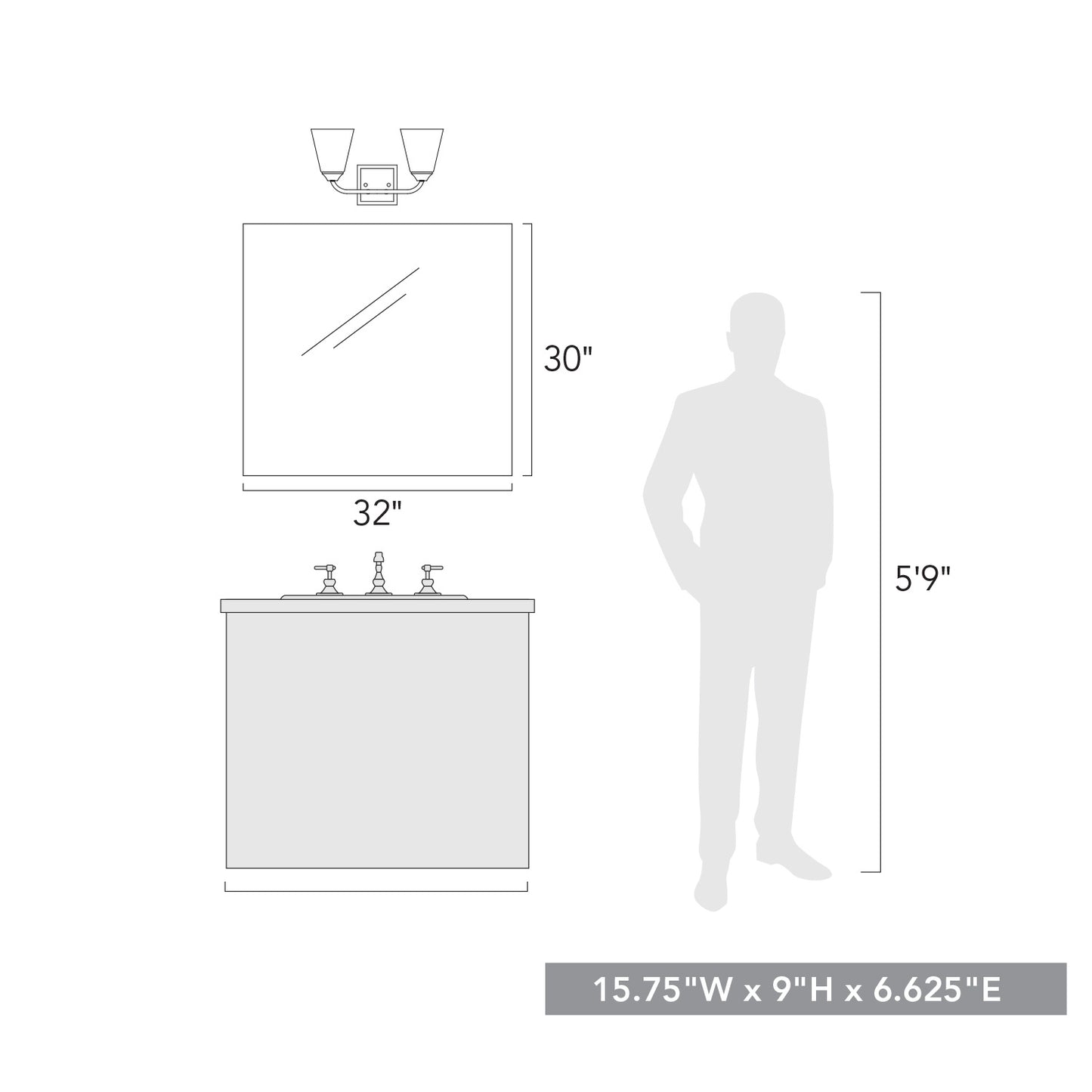 Bradden- 2-Light Bath Vanity in Matte Black with Clear Glass