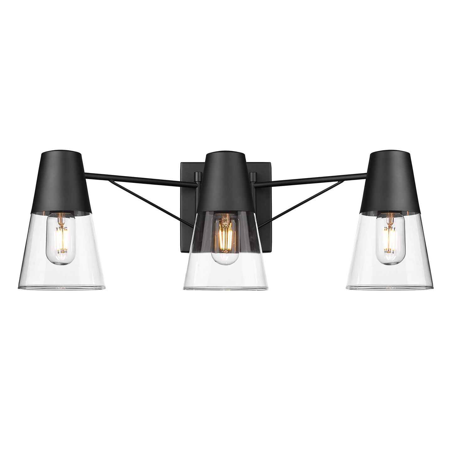 Ryder 3 Light Bath Vanity in Matte Black with Clear Glass Shade