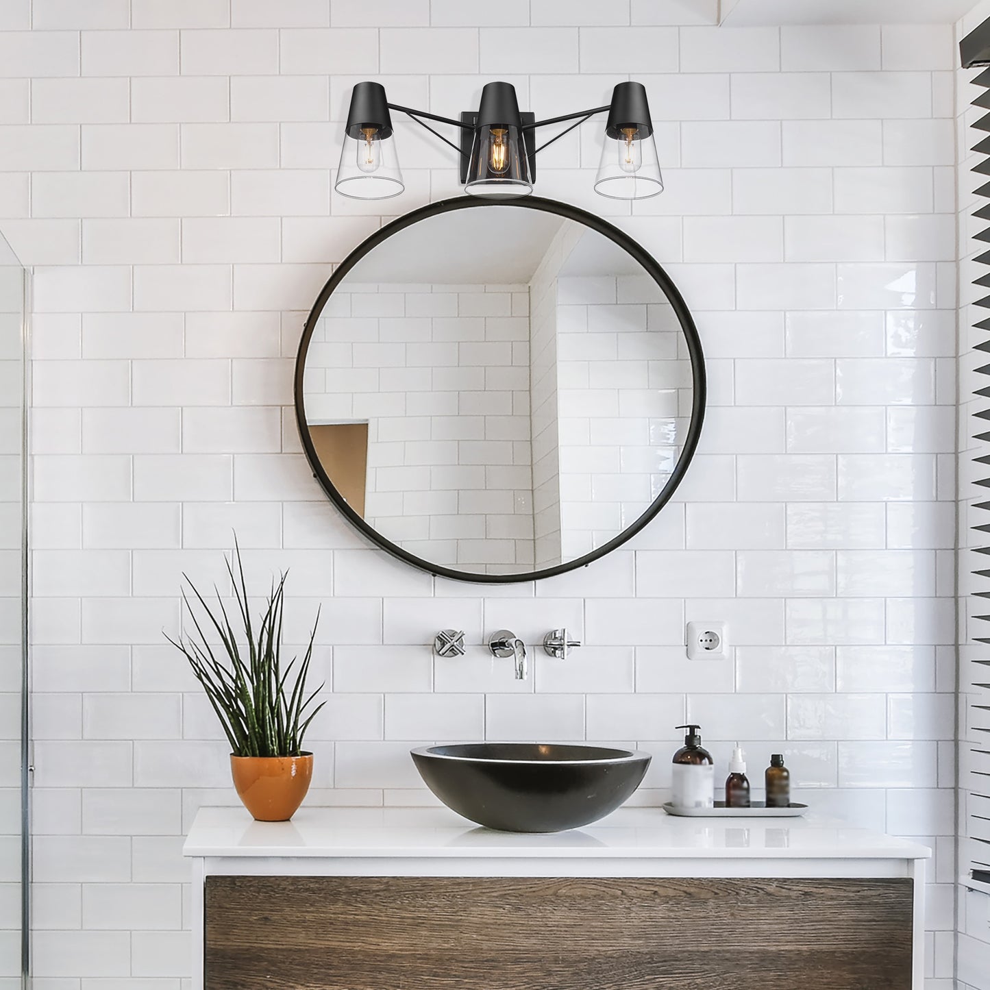 Ryder 3 Light Bath Vanity in Matte Black with Clear Glass Shade