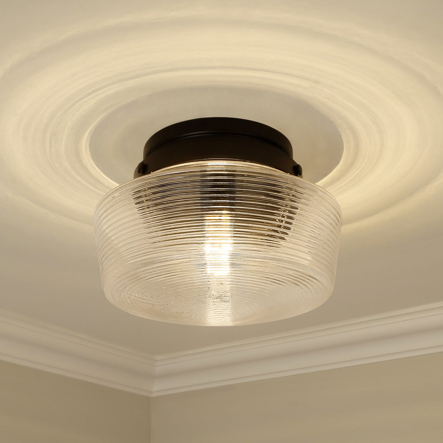 Holloway Flush Mount in Matte Black with Clear Glass Shade