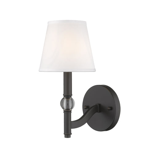 Russo 1 Light Wall Sconce in Rubbed Bronze with Classic White Shade