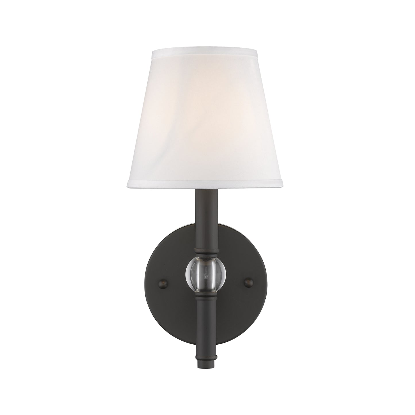 Russo 1 Light Wall Sconce in Rubbed Bronze with Classic White Shade