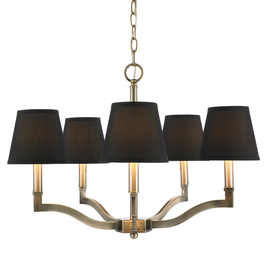 Russo 5 Light Chandelier in Aged Brass with Tuxedo Shade